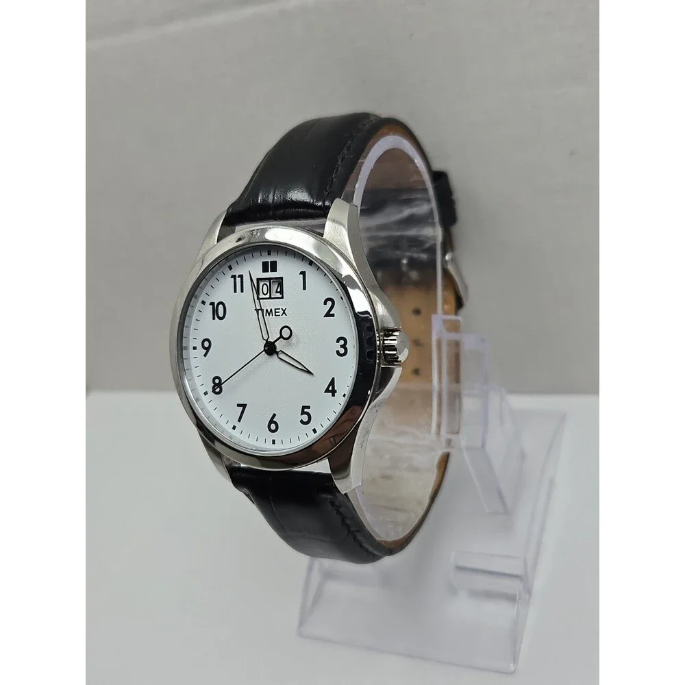 Timex Elevated Classics Big Date Mens White Dial Analog Quartz Watch New Battery